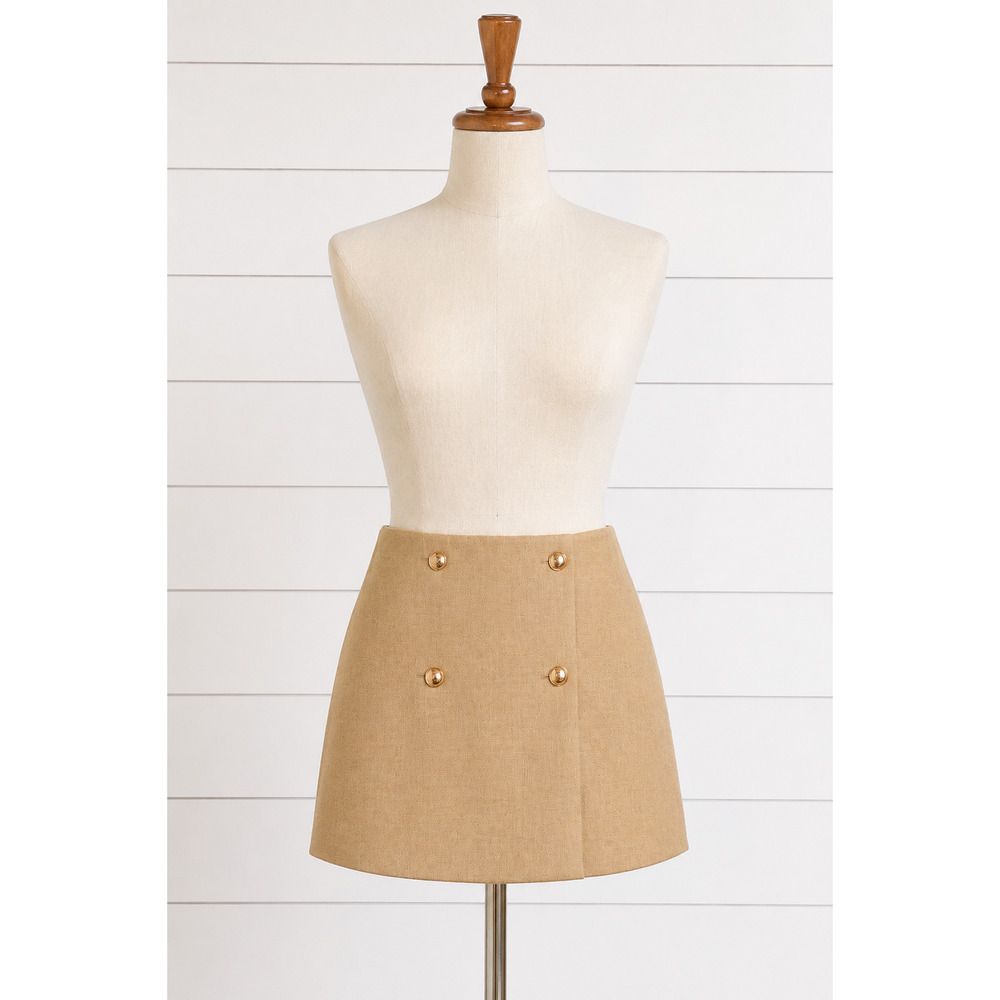 Vineyard Vines Meg Mini Skirt Heritage Crest Button Cappuccino Tan Wool Blend XS